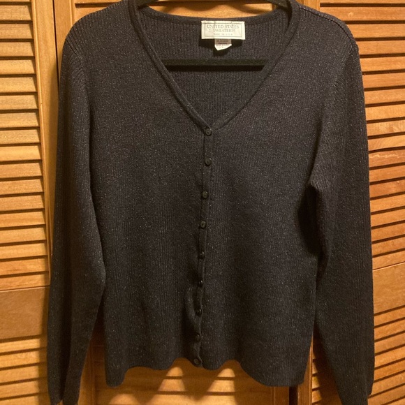 United States Sweaters Black with Silver Metallic Threads Cardigan - Picture 1 of 12
